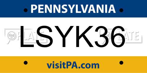LSYK36 Pennsylvania License Plate