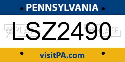LSZ2490 Pennsylvania License Plate