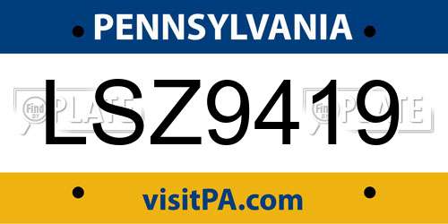 LSZ9419 Pennsylvania License Plate