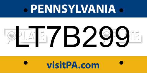 LT7B299 Pennsylvania License Plate