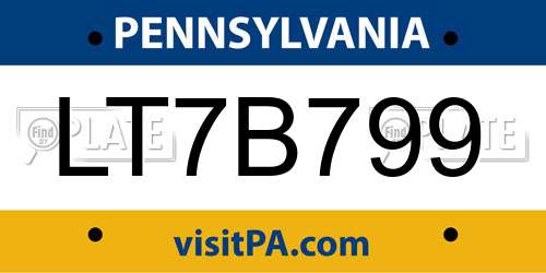 LT7B799 Pennsylvania License Plate