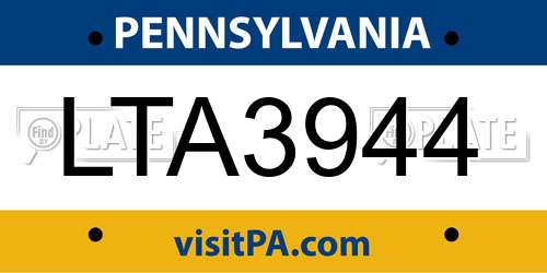 LTA3944 Pennsylvania License Plate