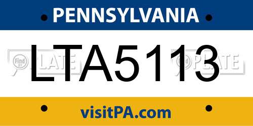 LTA5113 Pennsylvania License Plate