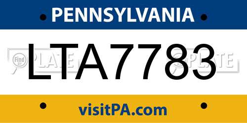 LTA7783 Pennsylvania License Plate