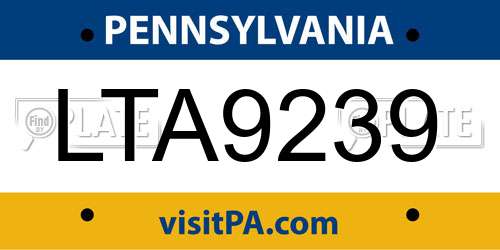 LTA9239 Pennsylvania License Plate
