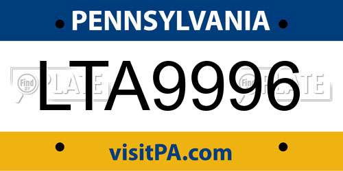 LTA9996 Pennsylvania License Plate