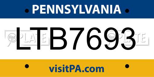 LTB7693 Pennsylvania License Plate