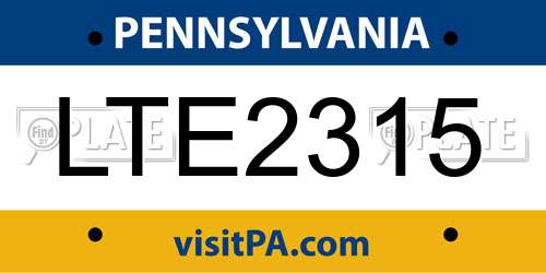 LTE2315 Pennsylvania License Plate
