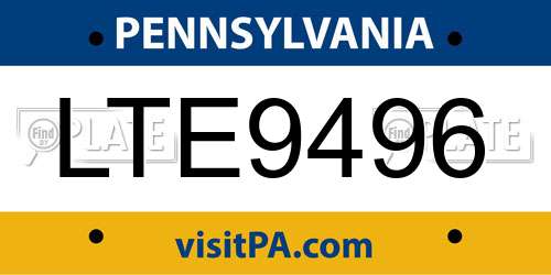 LTE9496 Pennsylvania License Plate