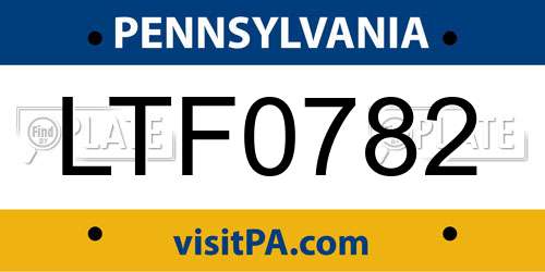 LTF0782 Pennsylvania License Plate