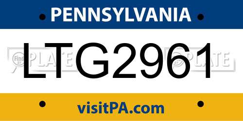 LTG2961 Pennsylvania License Plate