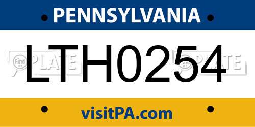 LTH0254 Pennsylvania License Plate