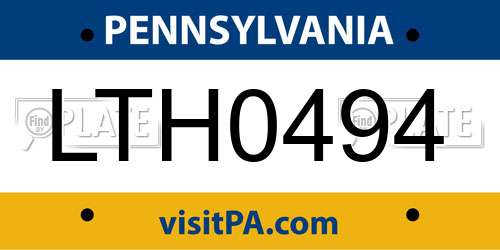 LTH0494 Pennsylvania License Plate
