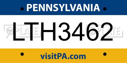 LTH3462 Pennsylvania License Plate