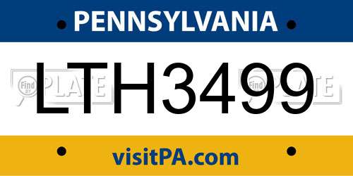 LTH3499 Pennsylvania License Plate