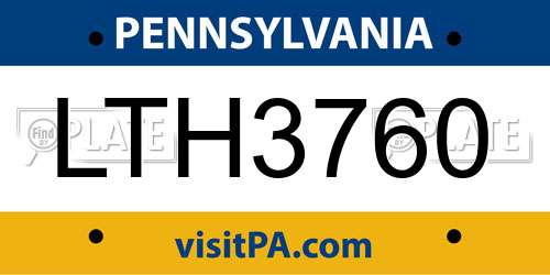LTH3760 Pennsylvania License Plate