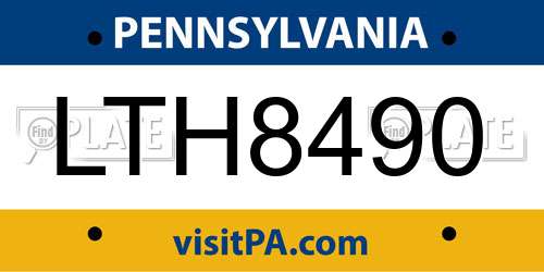 LTH8490 Pennsylvania License Plate