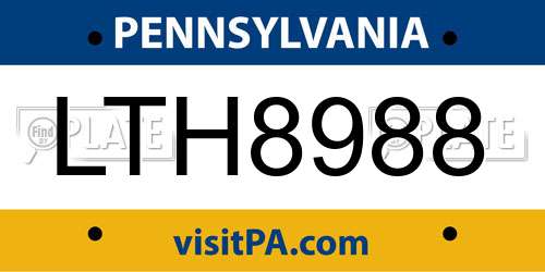 LTH8988 Pennsylvania License Plate