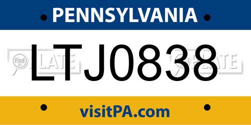 LTJ0838 Pennsylvania License Plate