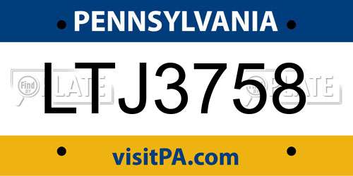 LTJ3758 Pennsylvania License Plate