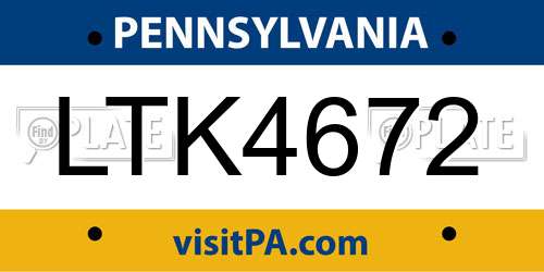 LTK4672 Pennsylvania License Plate