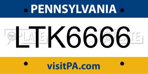 LTK6666 Pennsylvania License Plate