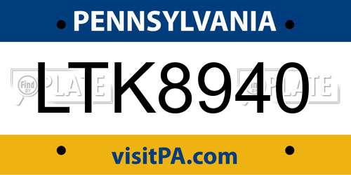 LTK8940 Pennsylvania License Plate