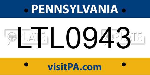 LTL0943 Pennsylvania License Plate