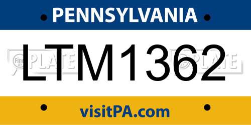 LTM1362 Pennsylvania License Plate