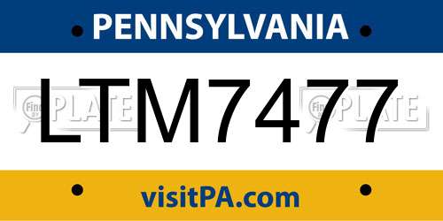 LTM7477 Pennsylvania License Plate