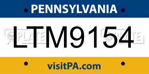 LTM9154 Pennsylvania License Plate