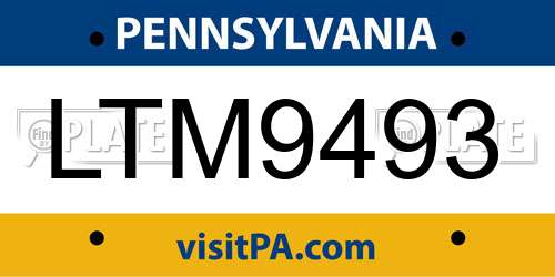 LTM9493 Pennsylvania License Plate