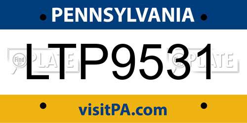 LTP9531 Pennsylvania License Plate