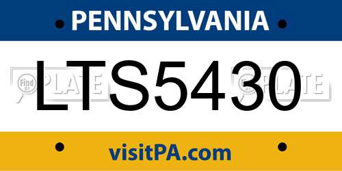 LTS5430 Pennsylvania License Plate