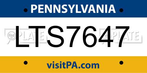 LTS7647 Pennsylvania License Plate
