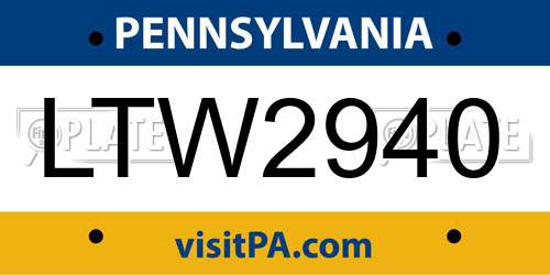 LTW2940 Pennsylvania License Plate