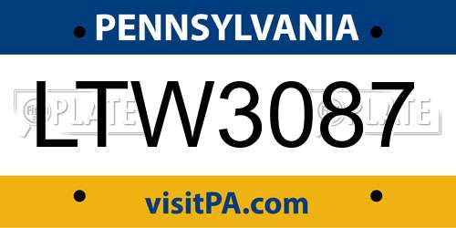 LTW3087 Pennsylvania License Plate