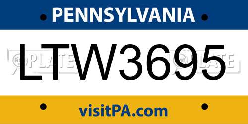 LTW3695 Pennsylvania License Plate