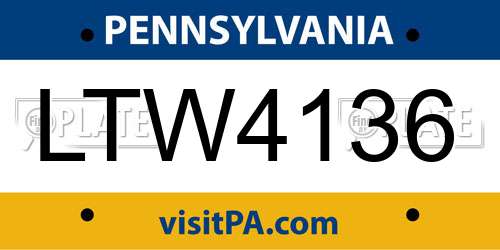 LTW4136 Pennsylvania License Plate