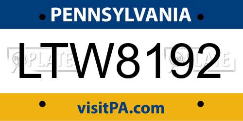 LTW8192 Pennsylvania License Plate