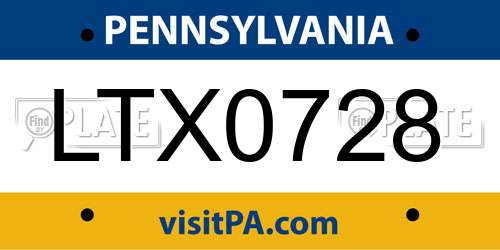 LTX0728 Pennsylvania License Plate