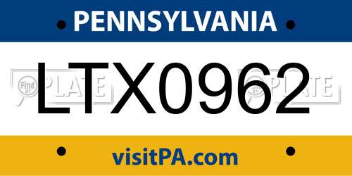 LTX0962 Pennsylvania License Plate
