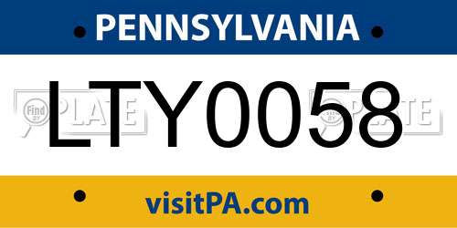 LTY0058 Pennsylvania License Plate