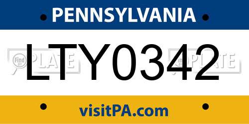 LTY0342 Pennsylvania License Plate
