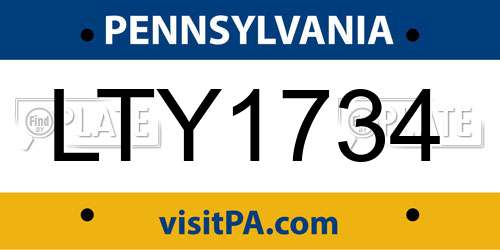LTY1734 Pennsylvania License Plate