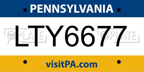 LTY6677 Pennsylvania License Plate