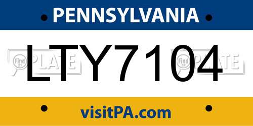 LTY7104 Pennsylvania License Plate