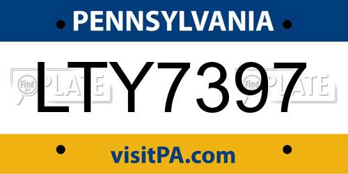 LTY7397 Pennsylvania License Plate