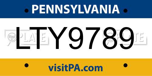 LTY9789 Pennsylvania License Plate
