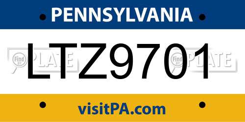 LTZ9701 Pennsylvania License Plate